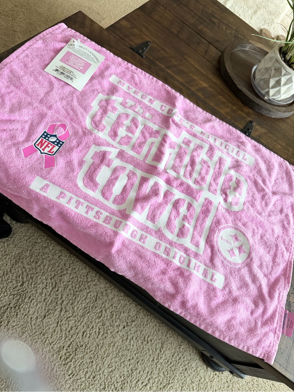 NFL Pink Pittsburgh Terrible Towel with White Print
